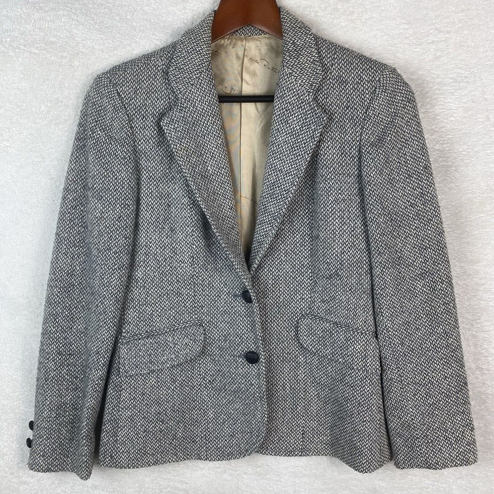Vintage Oscar‎ de la Renta Wool Blazer Size 5/6 Herringbone Tweed Logo Lined